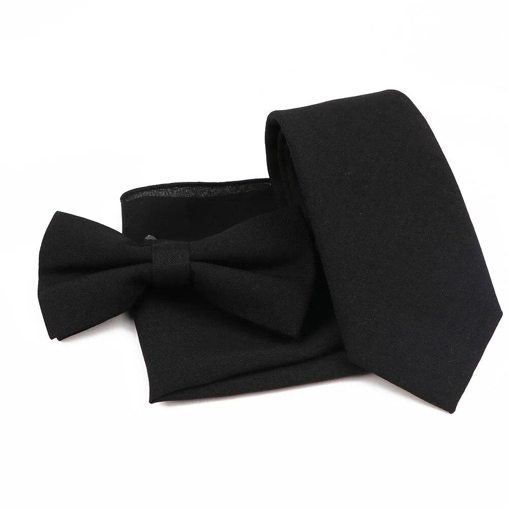 Men Fashion Solid Color Cotton Tie Bowtie Handkerchief Set Wedding Party Butterfly Necktie