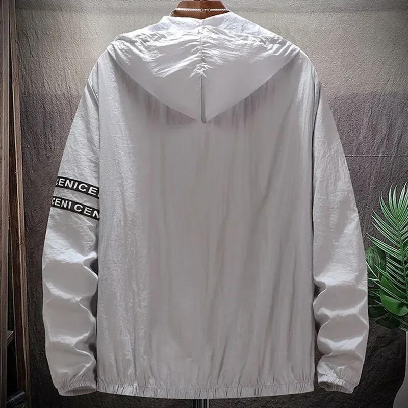 Men's Sun Protection Jacket Summer Solid Color Stripe Print Outdoor Adventure Hooded Windbreaker Men's Sunscreen Clothing