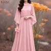 Women Elegant Casual Round Neck 3/4 Sleeve Loose Long Dress