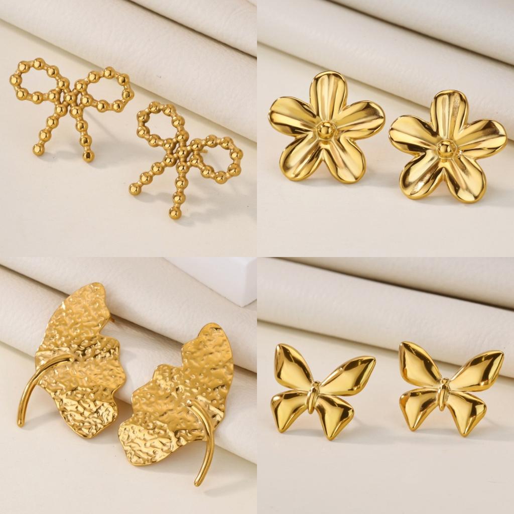 Bow Flower Stainless Steel Earring for Women Mama 18K Gold-plated Stud Earring Wedding Jewelry Accessories Valentine's Day Gifts