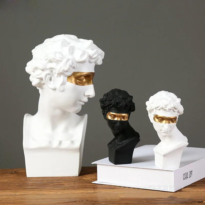 Greek Mask David Bust Statue Resin Classic Roman Sculpture Modern Art Home Office Study Room Bookshelf Decor Collection Gifts