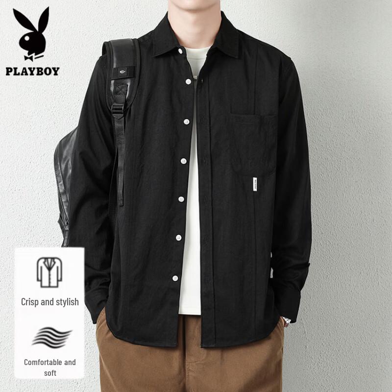 PLAYBOY Men's Long Sleeve Casual Lapel Shirt