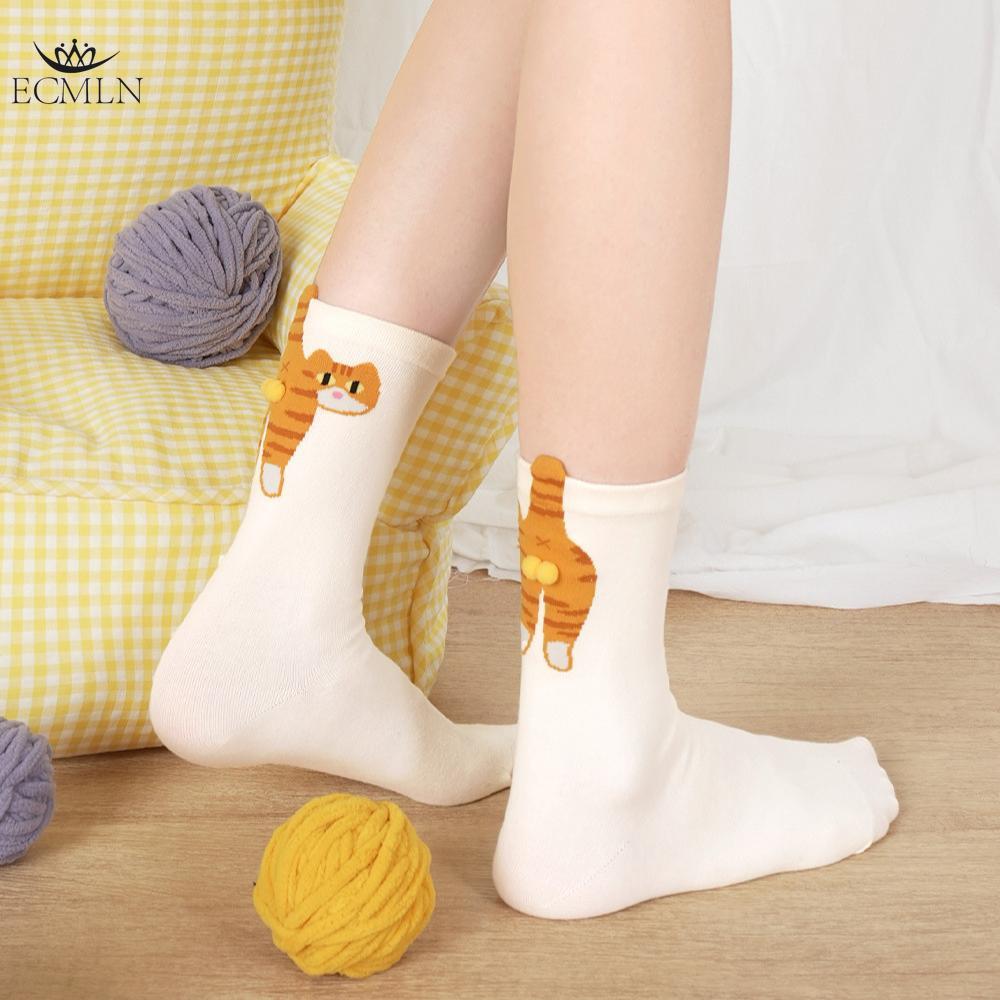 Cartoon Cute Cat Socks with 3d Cat Egg Balls Soft Breathable Mid Tube Socks for Cat Lovers Novelty Gifts