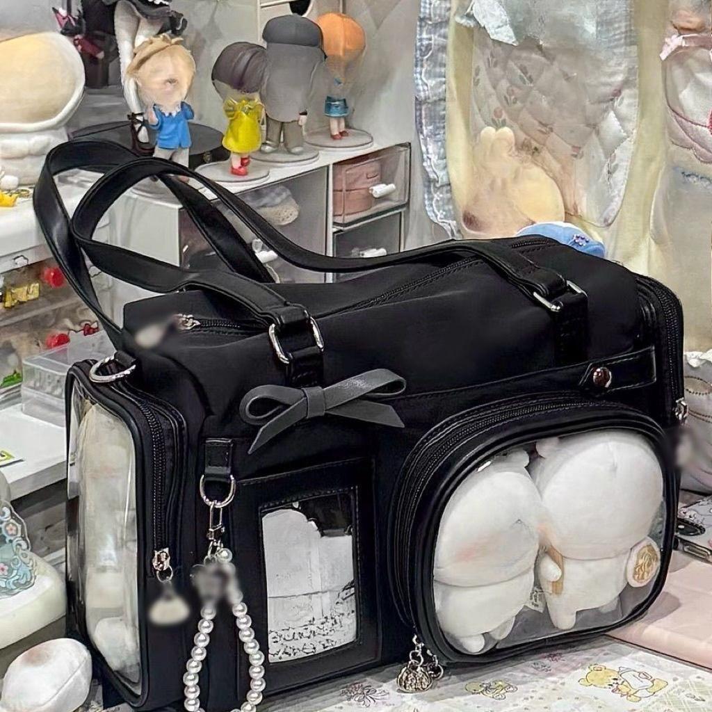 Nieuwe Y2K Strik Ita Schoudertas Lief Meisje Transparante Display Tas Grote Capaciteit Stripboekenbeurs Crossbody Tas DIY Handtas zwart