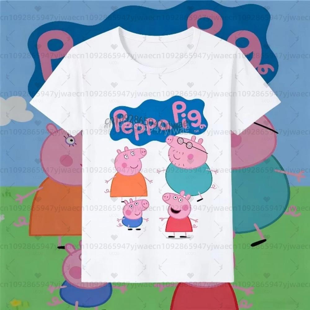 2026 Cartoon Children s Peppa Pig Summer Women s Short Sleeve Children s Cartoon Girls Boys Parent-Child 100