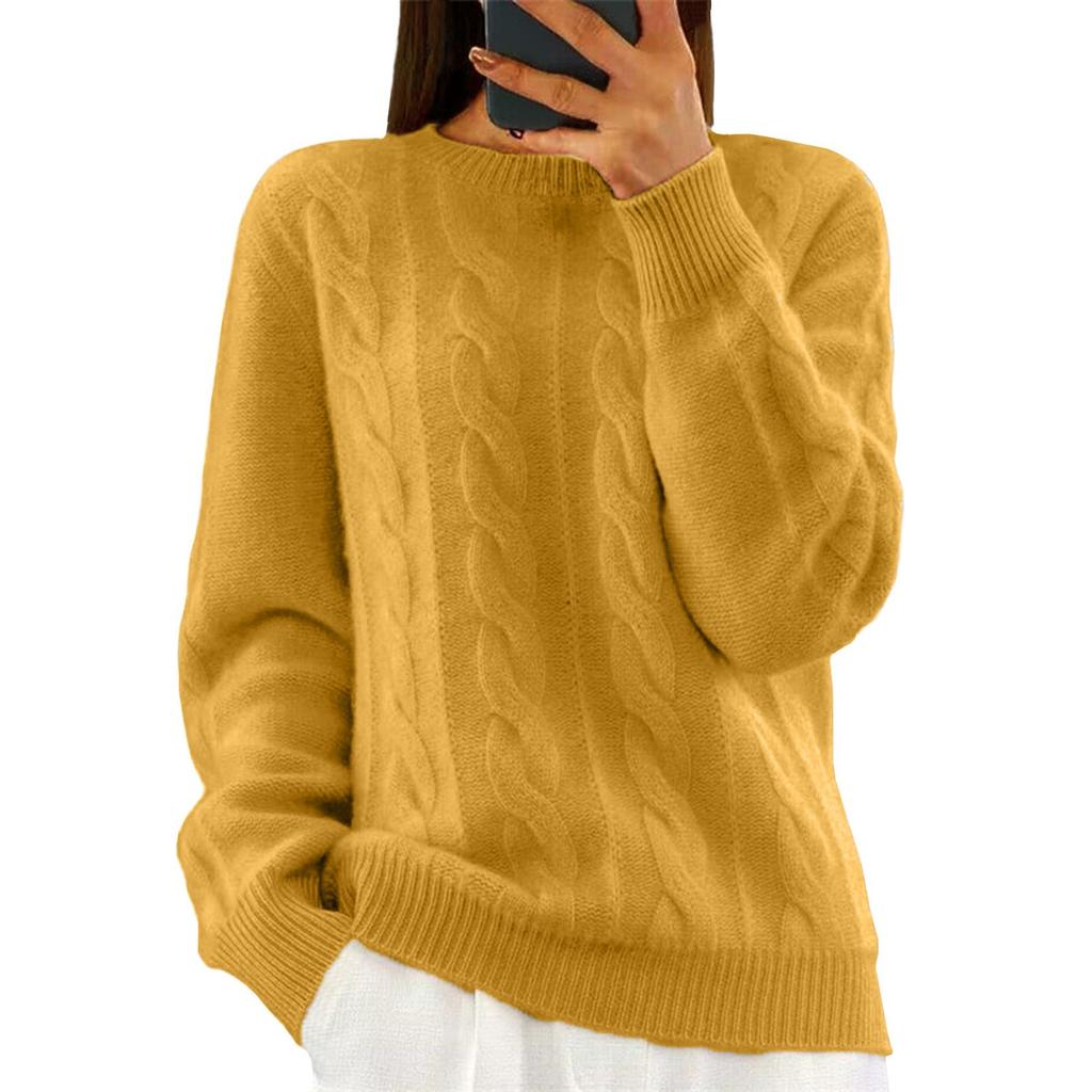 Women's Fashion Solid Colour Long Sleeve Twisted Flower V-Neck Knitwear Pullover Top Sweater