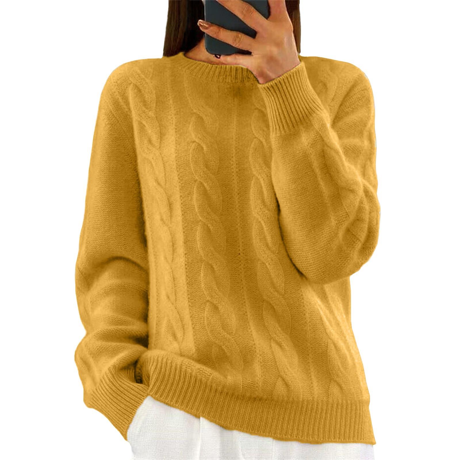 

Женская мода однотонный длинный рукав витой цветок V-образный вырез трикотаж пуловер топ свитер M жёлтый