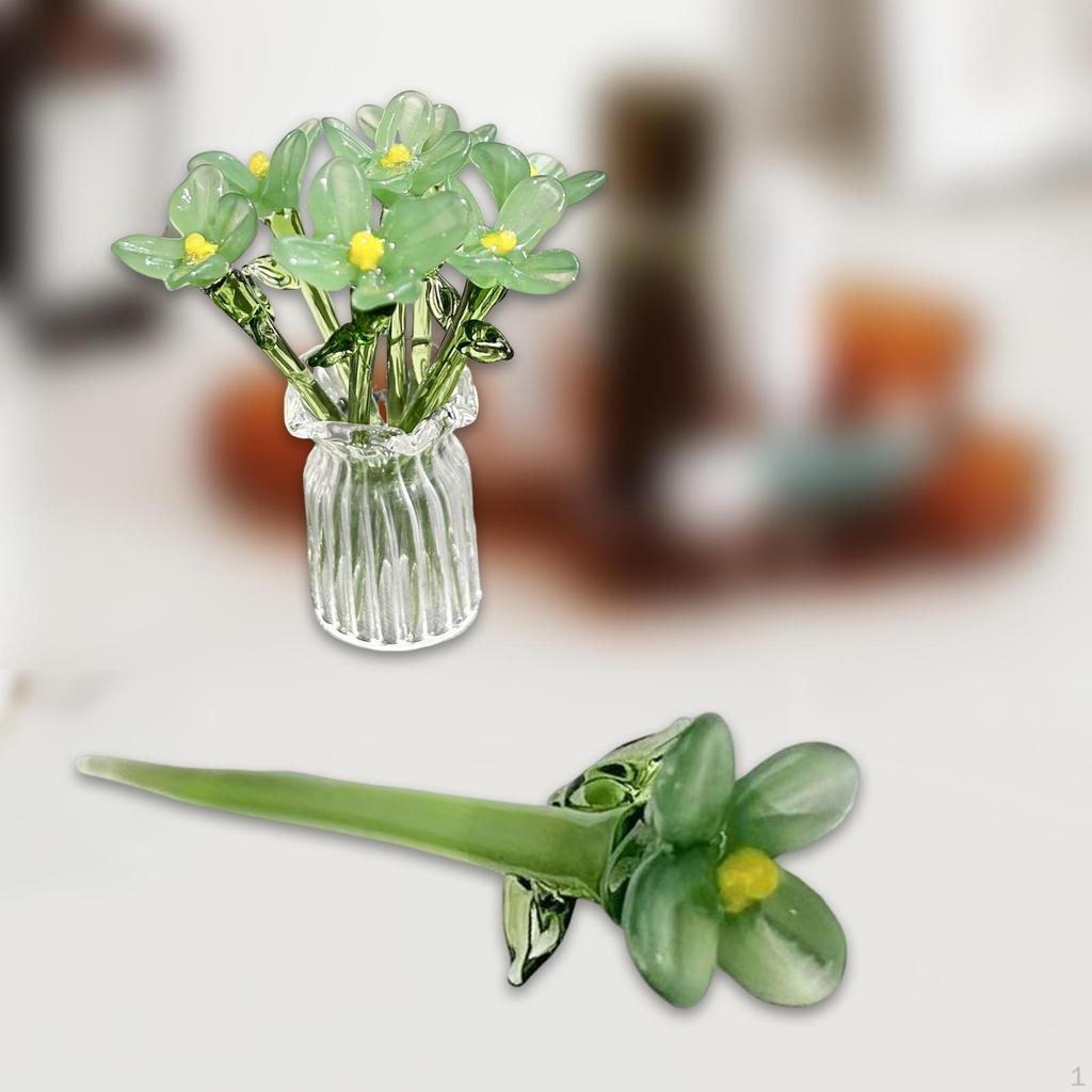 Mini Glass Flower Artificial Creative Collectible Decoration Floral Figurine for Mom Wife