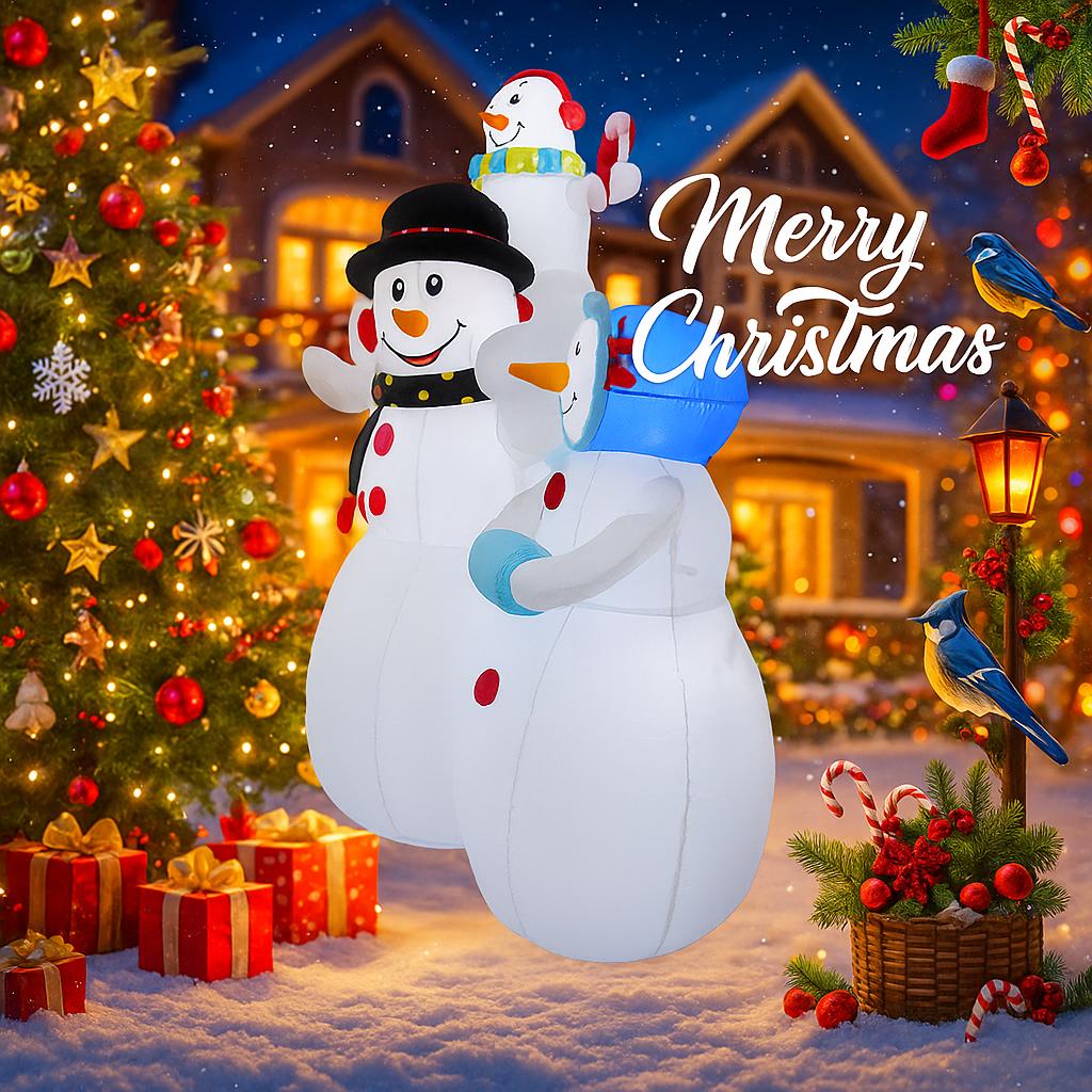 5.9FT Xmas Inflatable Yard Decor Snowman Family LED Christmas Home Decoration Ornament Festive Toy Gift Supplie Holiday Decor