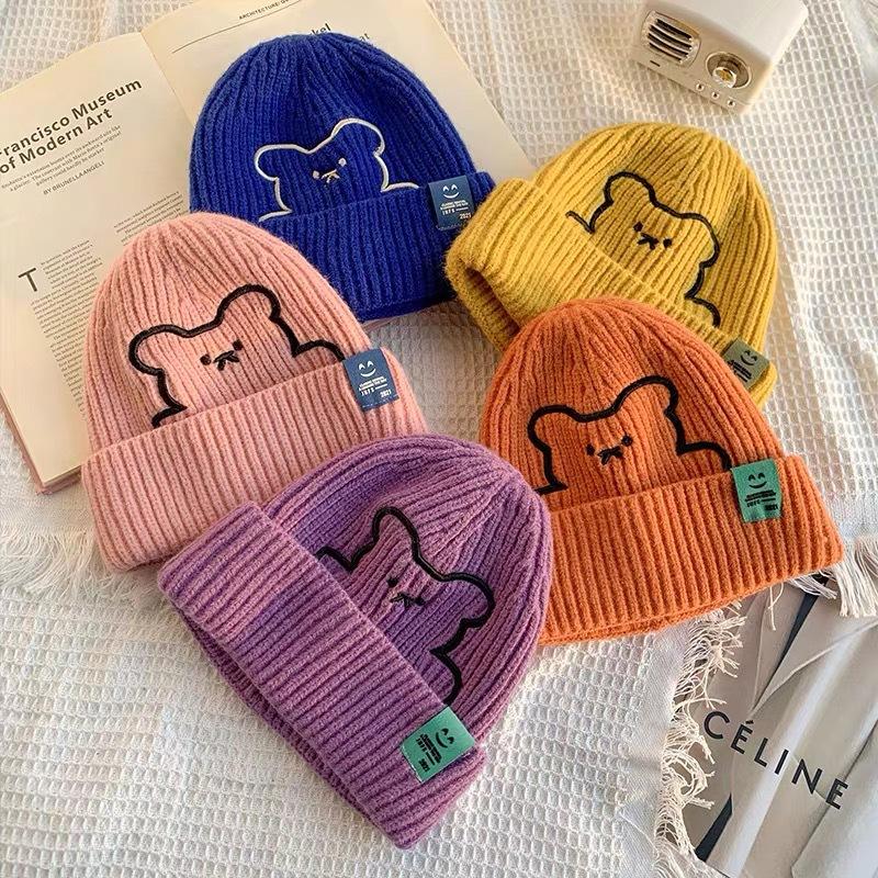 1-10PCS Winter Bear Knit Hat for Women Plush Furry Beanie with Ear Protection Warm Knitted Cap Perfect Christmas Gift