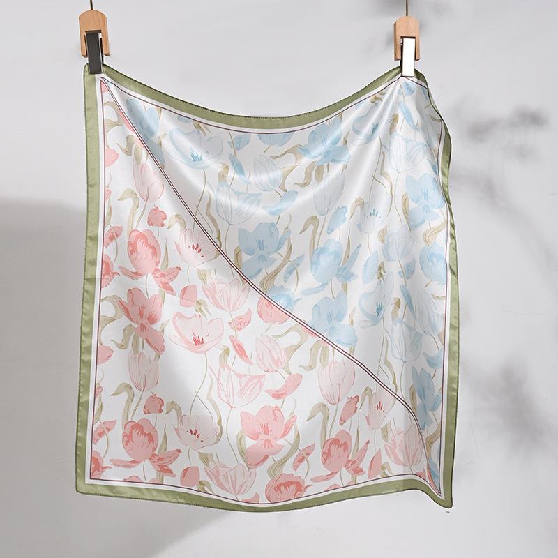 2025 Spring New 100% Mulberry Silk Square Scarf Fashion Tulip Printed Silk Scarf Women s 70 Silk Scarf 66