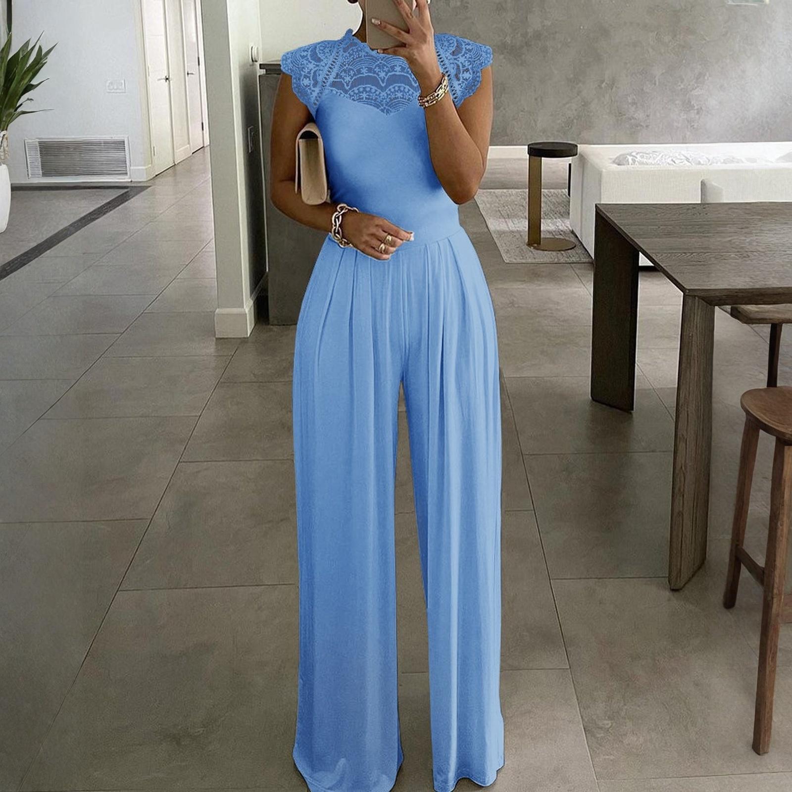 Женский однотонный комбинезон Модный свободный повседневный кружевной комбинезон XL