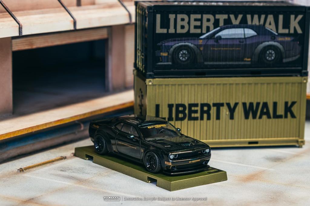 Speedmaster Japan TARMACWORKS Dodge Challenger SRT Hellcat Black Metallic with 2 containers Finished Product 1/64 LB-WORKS T64G-TL039-BK