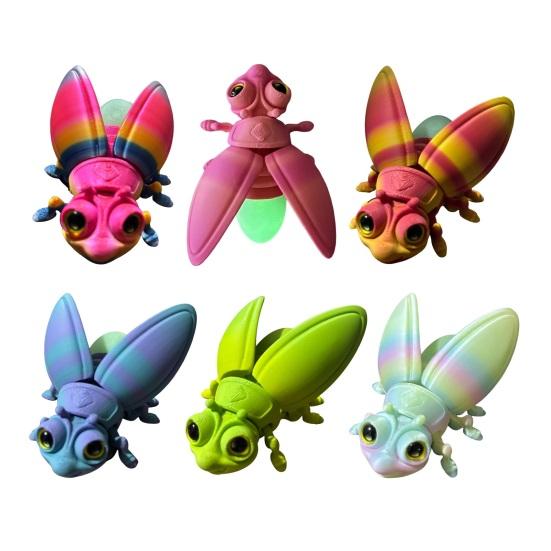 3D Printed Firefly Ornament Cute Magnetic Firefly Figurine with Glow-in-the-dark Tail Colorful Firefly Refrigerator Magnet for Home Decor Fun Gift