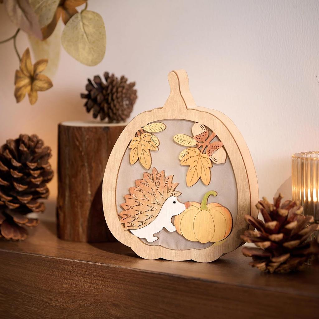 Herbstdekoration Holz-Kürbis-Ornament Bauernhaus Ländlich Erntefest Ahornblatt Tisch Holzhandwerk Ornament