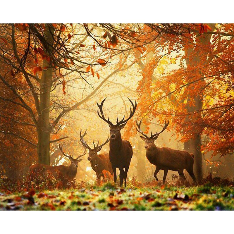 Deer Animal Diamond Mosaic Full Round Diamond Painting Embroidery Forest Landscape Needlework Home Decor