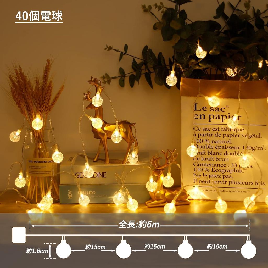 Topamz Fairy Lights, LED Bulbs, 6m, 40-Light Set, FlashingOn Switch, Water-Resistant and Dustproof, Cordless, IndoorOutdoor Use, Garden & Camping