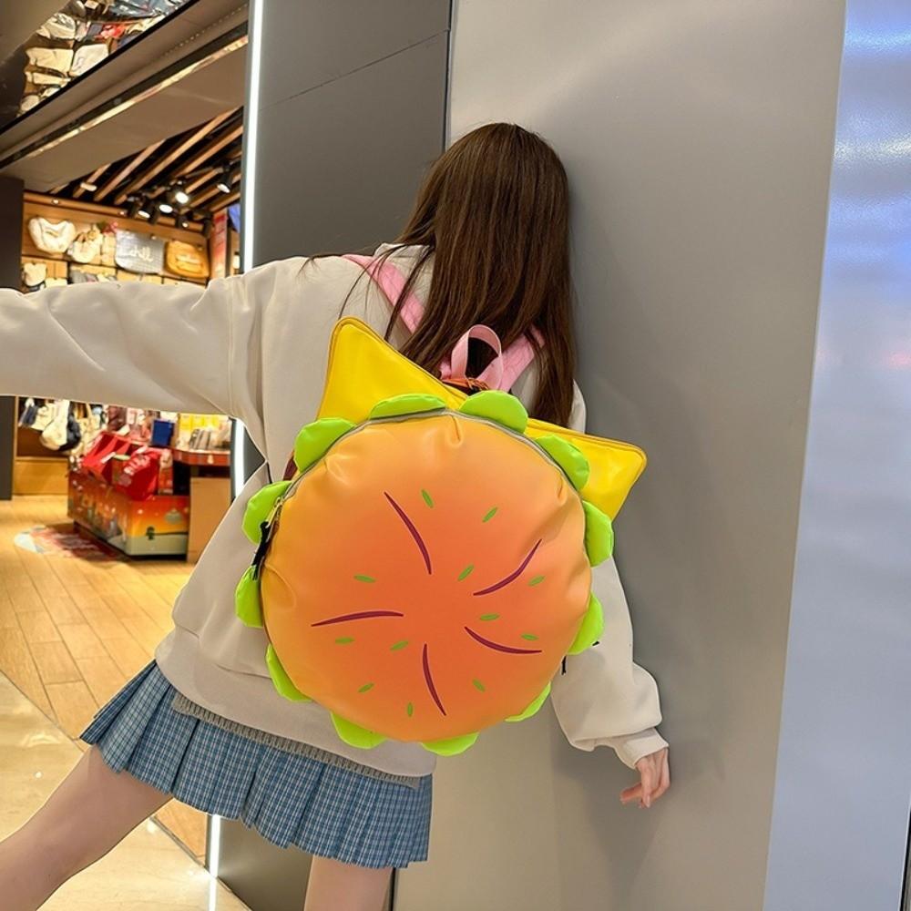 Funny Large Capacity Cheeseburger Backpack Lovely Style Waterproof School Rucksack Multi-layer School Bag Daily Use