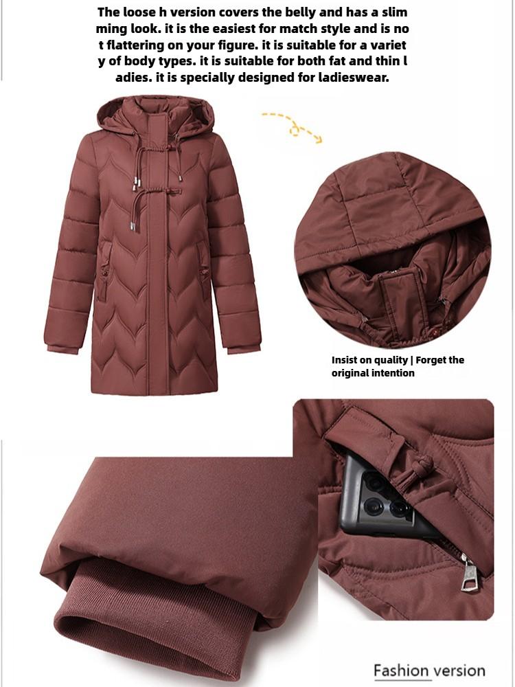 Fashion Slim-fit Hooded Down Cotton-padded Women's New Winter Thickened Warm Temperament Medium and Long Cotton-padded Jacket
