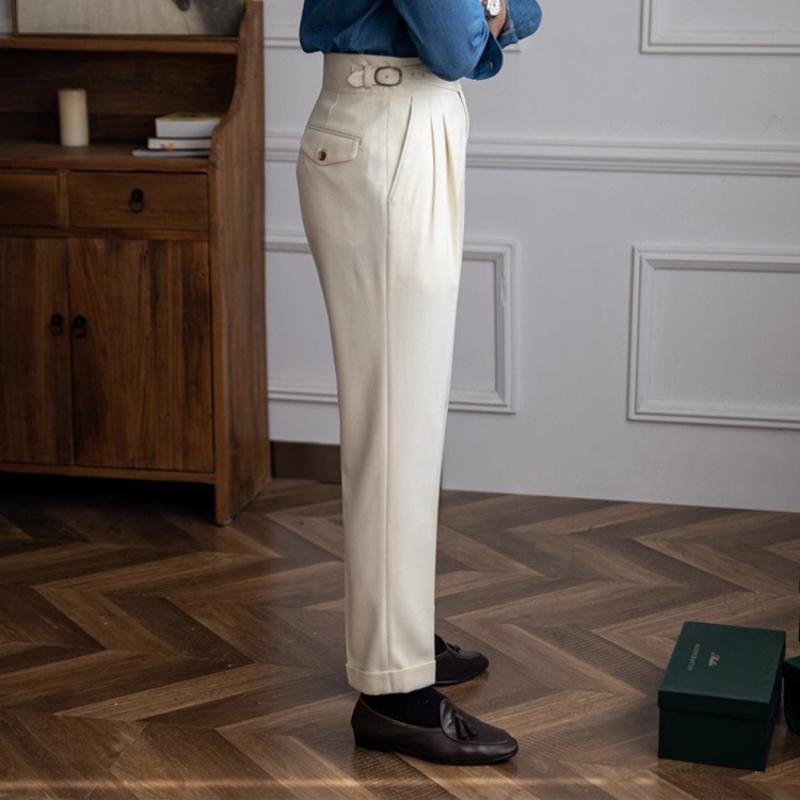Autumn and Winter Italian Naples High Waisted Straight Leg British Men's Casual Versatile Trousers