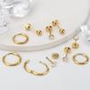 Stainless Steel Zircon Stud & Round Wire Earrings Set with Vacuum Electroplating Finish
