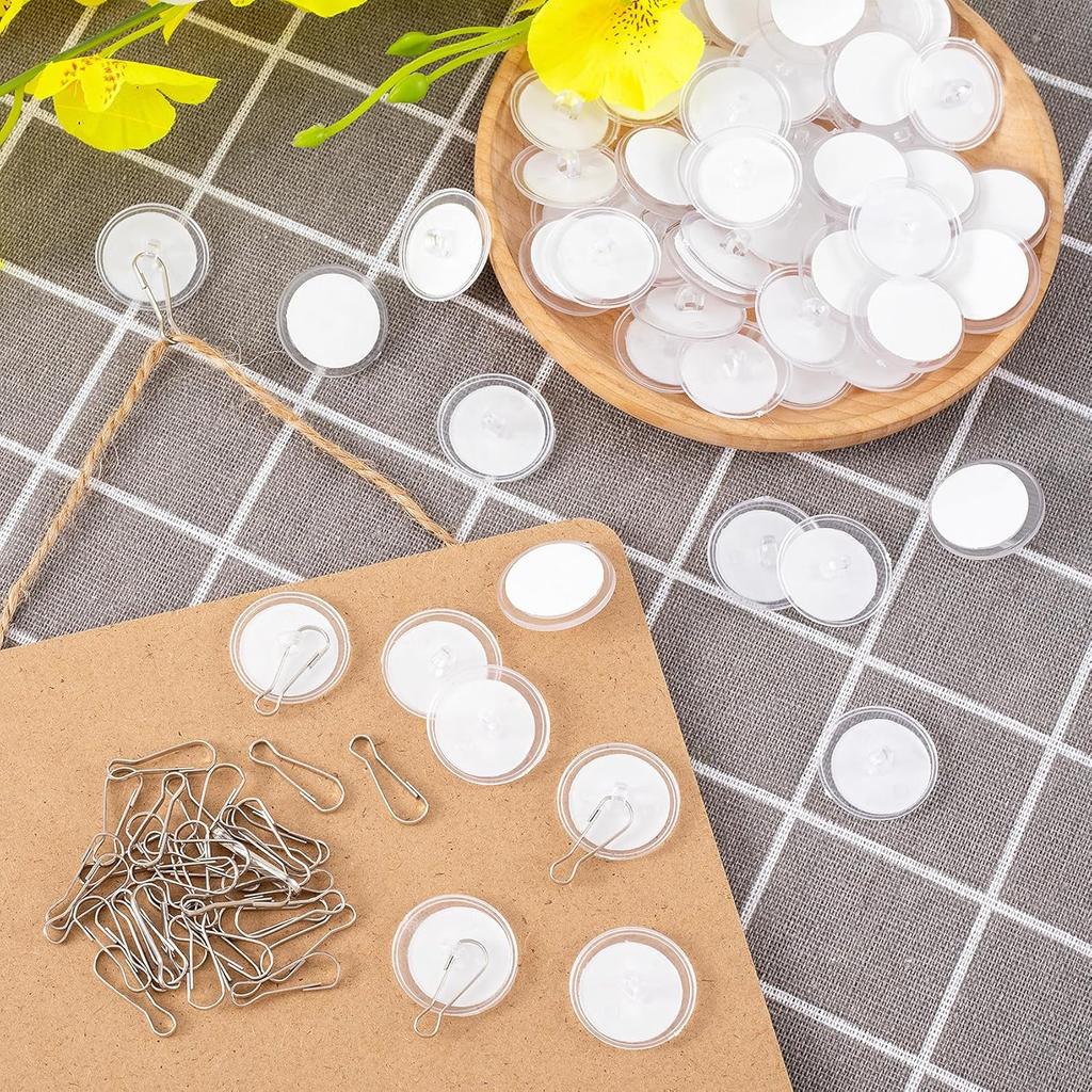25 Pack Self-Adhesive Ceiling Hooks for Hanging, Small Sticky Ceiling Discs with Metal Hook, Removable Transparent Wall Hanger for Christams Wedding
