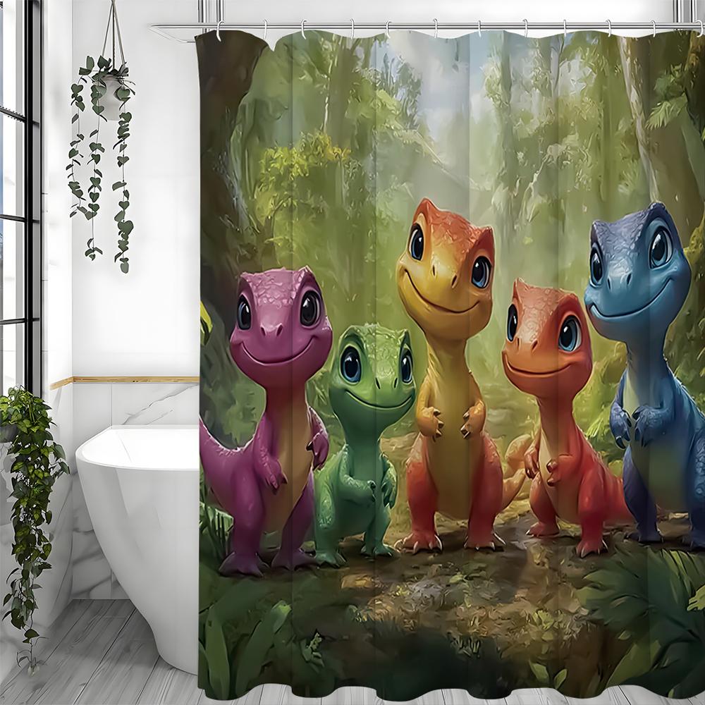 Cute Dinosaur Shower Curtain, Bathroom Decorative Shower Curtain, Waterproof Shower Curtain with Hooks