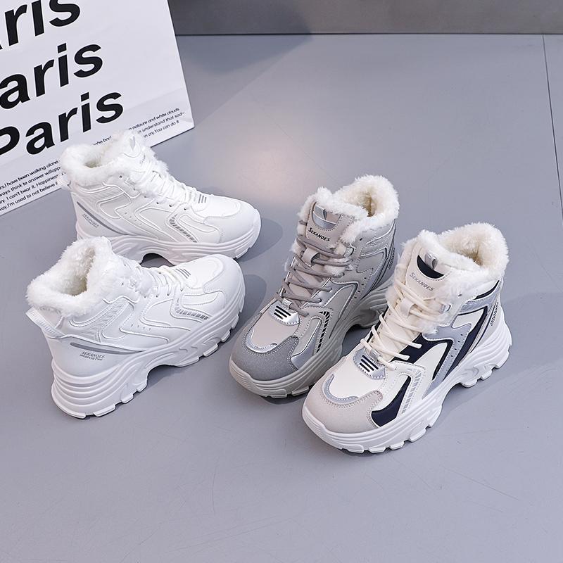 TUINANLE Winter Sneakers with Fur Shoes Woman Casual Sports Skateboard Trainers Women Comfort Warm Plush Athletic Shoes