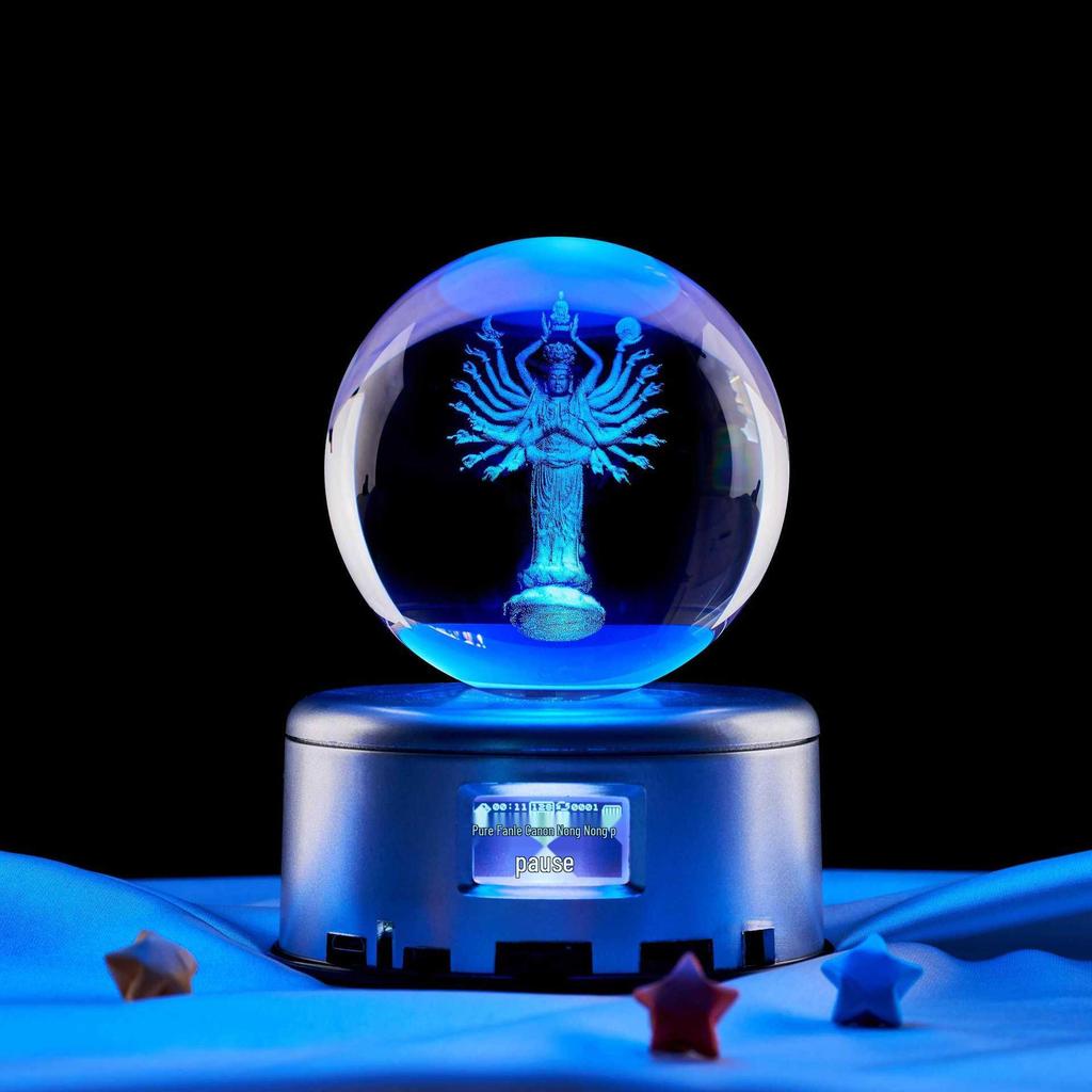 Thousand-Armed Guanyin 3D Laser Engraved Crystal Ball Night Light – Ideal Gift for Classmates or Best Friends' Birthdays