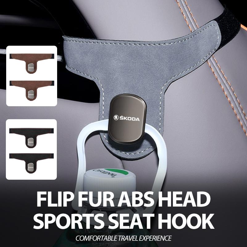 AAAJE1 For Skoda Suede Car Seat Headrest Hook Auto Rearseat Hanger Accessories Kamiq Karoq Octavia 2 3 Rapid Scala Kami Fabia VII VRS