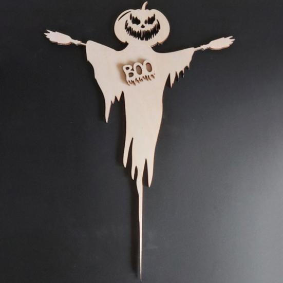 3 Pcs Halloween Cupcake Toppers Spooky Pumpkin Ghost Wooden Cupcake Pick for Halloween Theme Baby Shower Birthday Party Cake Decoration