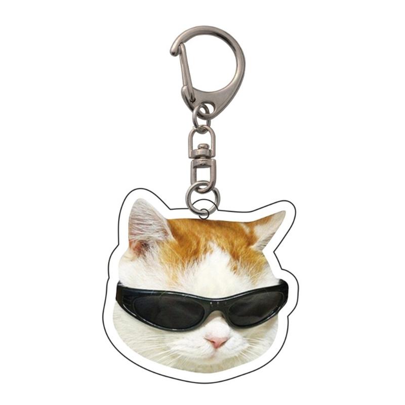 Breloc acrilic cu expresie cu cap de pisică drăguț Desene animate distractive pentru chei și genți, potrivite pentru diverse ocazii