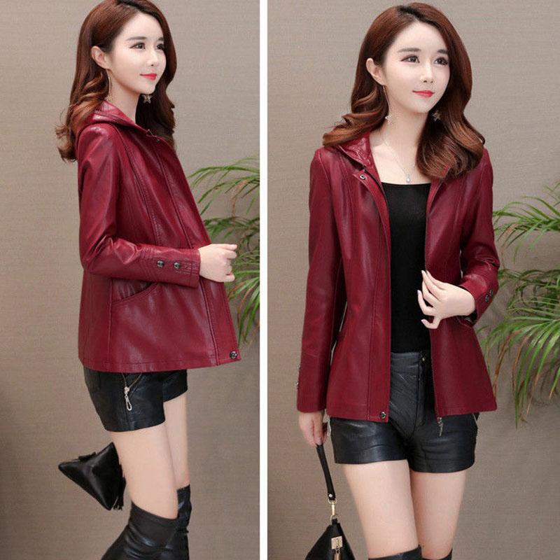 Damska kurtka skórzana z owczej skóry jesień zima Plus rozmiar kurtka z prawdziwej skóry Slim kurtka motocyklowa z kapturem z owczej skóry