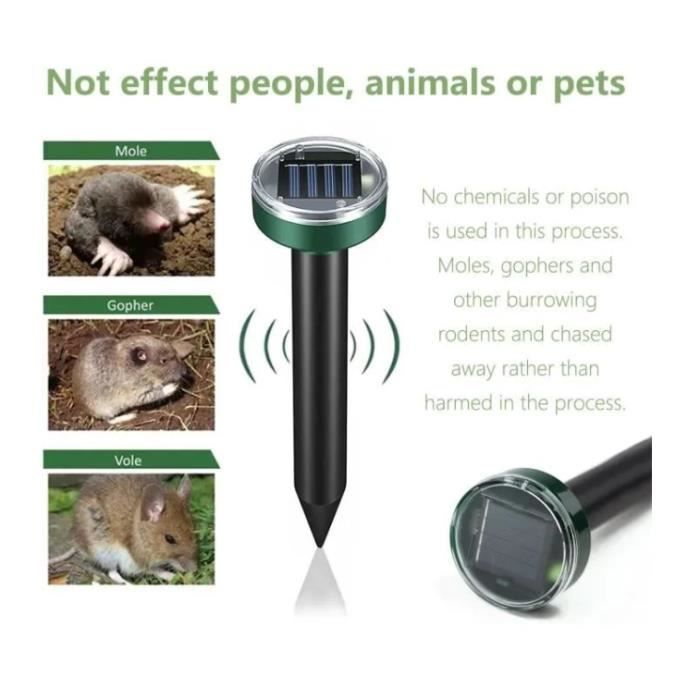 Mole Repellent 4 pcs,Solar Ultrasonic Snake Mouse Repellent Chasing Mole Trap,Mouse Repellent,Control Moles Snakes