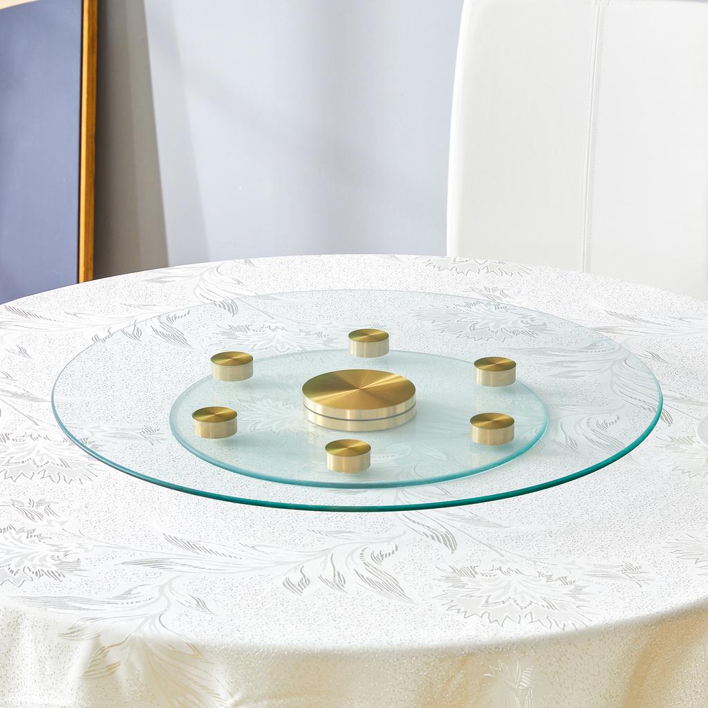 Two-Tier, Rotating Glass Plate. The Upper Glass Diameter 61 cm, the Lower 38 cm. The Design Allows for Easier Picking Up and Putting Down of Objects.