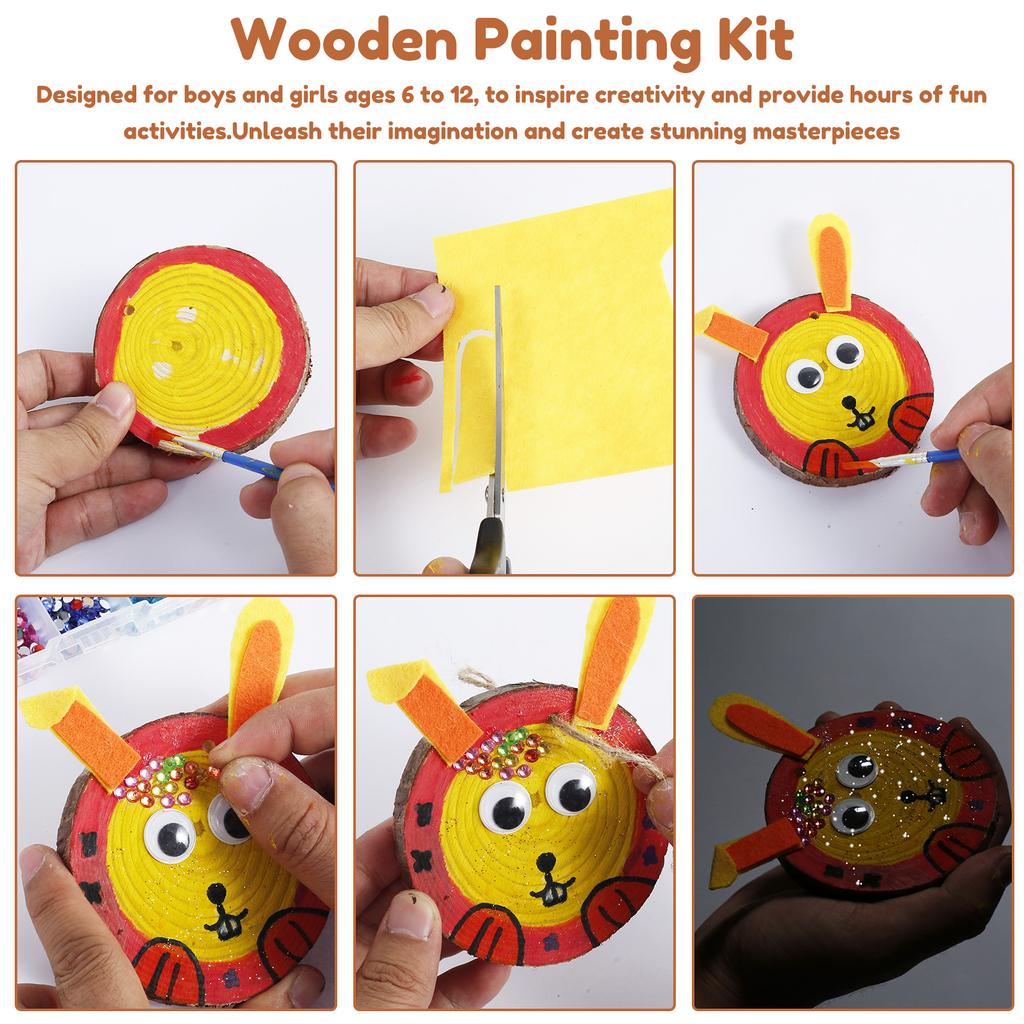 Diamond Art Wooden Painting Kit Creative Smooth Surface DIY Wood Glow Art Craft Paint Kit for Kids Boys Girl 6 to 12 Years Old
