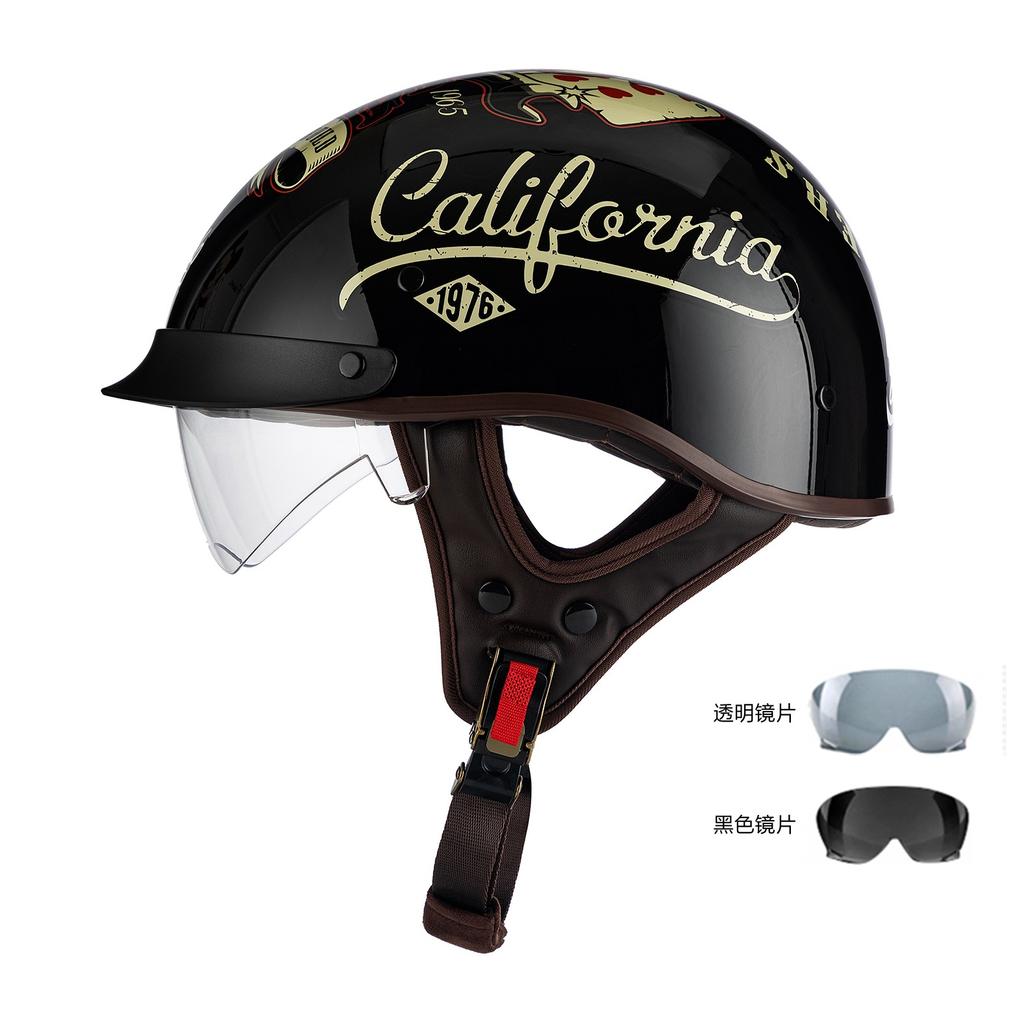 Helmet Men's Motorcycle Pedal Half Helmet Four Seasons Universal Lenses Transparent Women's Helmet Electric Vehicle Riding