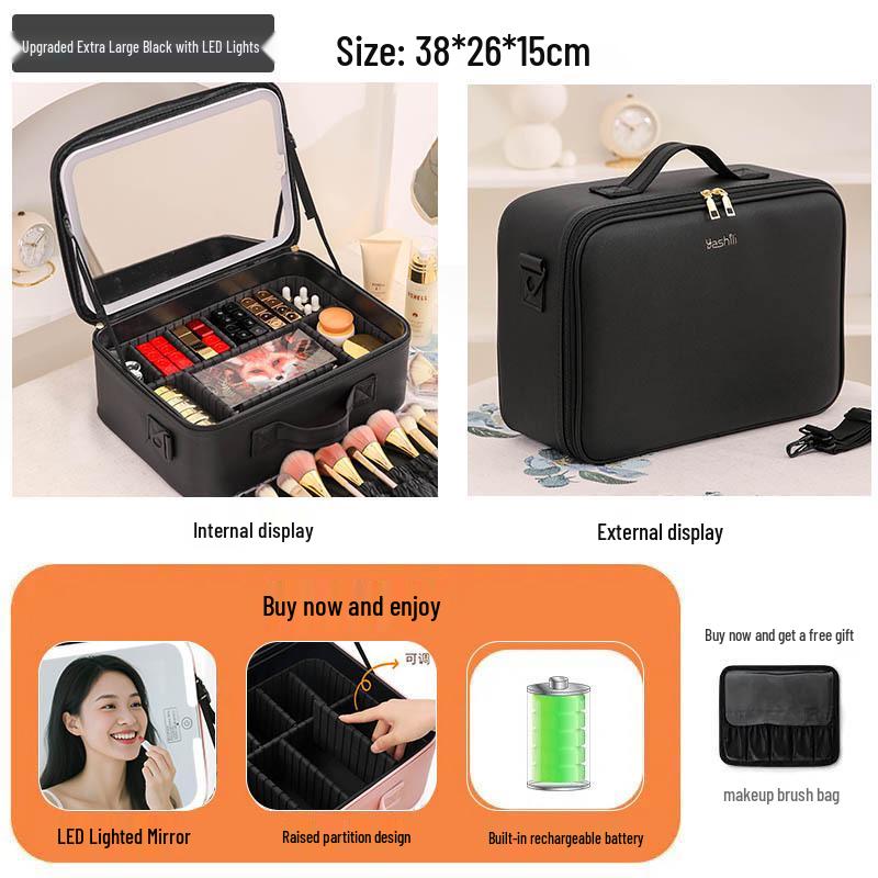 LED Mirror Makeup Bag: Spacious Handbag for Skincare & Cosmetics Storage
