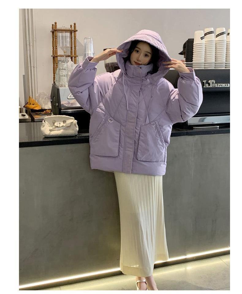 Women's Autumn and Winter Coat Thickened Hooded Short Loose Large Pocket Slim Warm Coat
