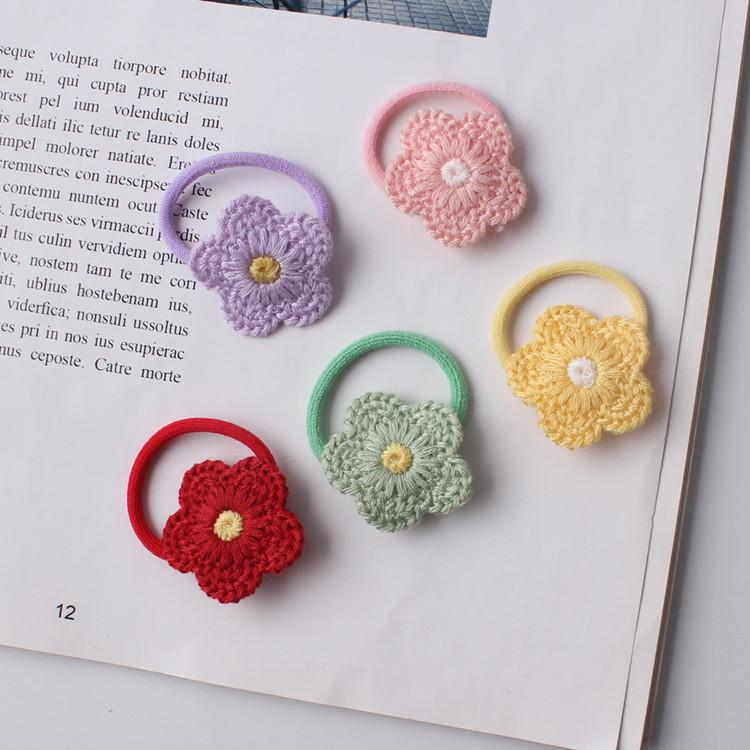 Non-Damaging Knitted Flower Hair Ties – Candy Colors for Babies & Girls