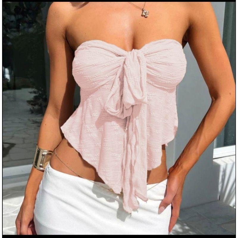 

Elsa Fashion Style Special-Interest Design Sexy Sexy Lace Tube Top Tops New Arrival Ins Twist Strap Vest for Women Pink S