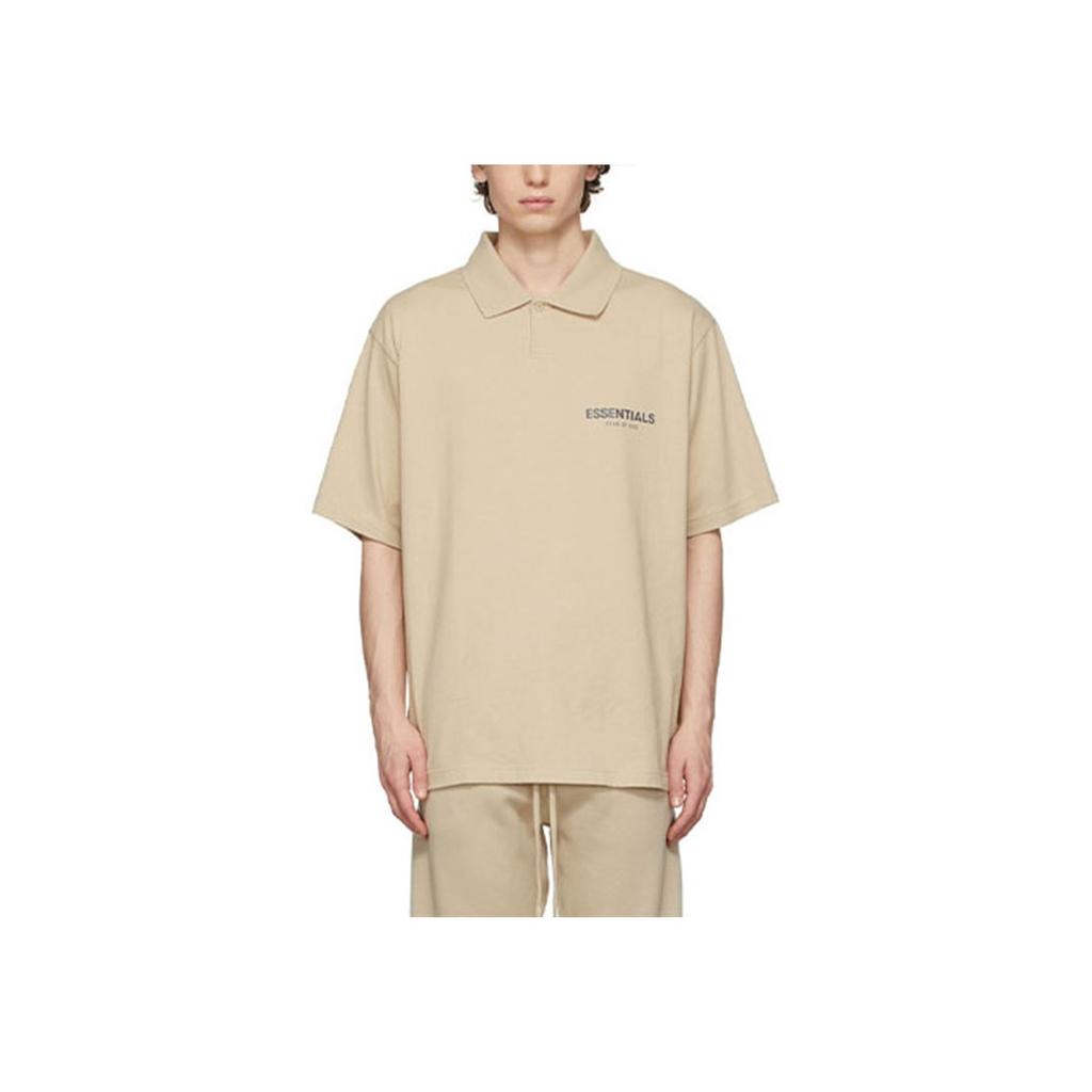 Fear of God Essentials Podzim Zima 21 SSENSE Exkluzivní Žerzejová Polokošile s Logem Unisex Topy Béžová Lněná FOG-FW21-112