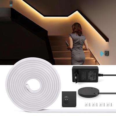 Bande lumineuse LED néon 24 V en silicone véritable avec capteur de mouvement PIR portable, interrupteur pour placard, chambre à coucher, escalier, rétroéclairage nocturne