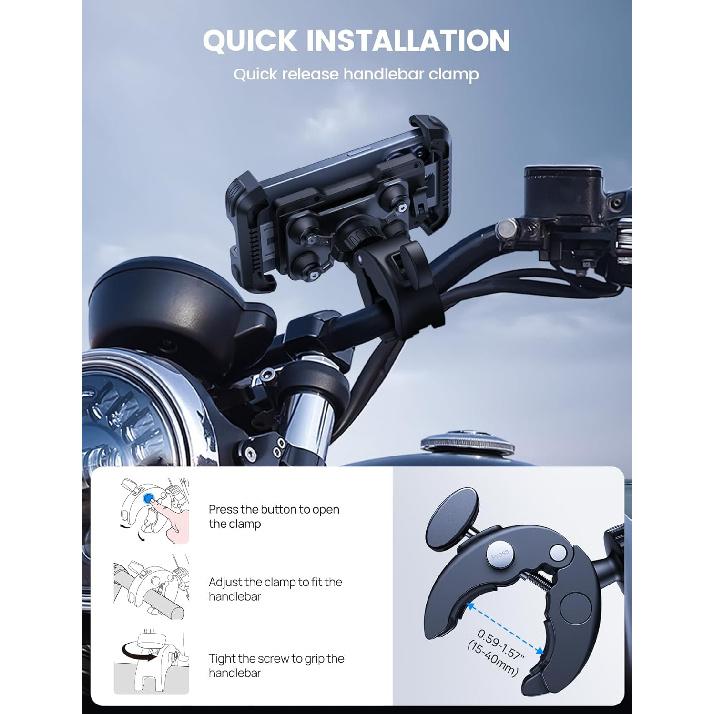 Lamicall Motorcycle Phone Mount Holder - [Dual Vibration Dampener] [Upgrade Handlebar Clip] Motorcycle Cell Phone Holder, Bike Phone Mount, Fit