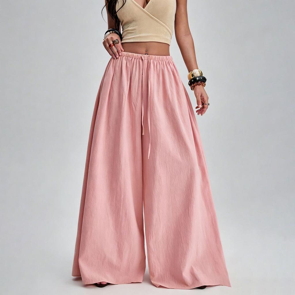 Women Wide Leg Pants Drawstring Waist Casual Loose Fit Trousers Long Pants Comfortable Lightweight Fabric