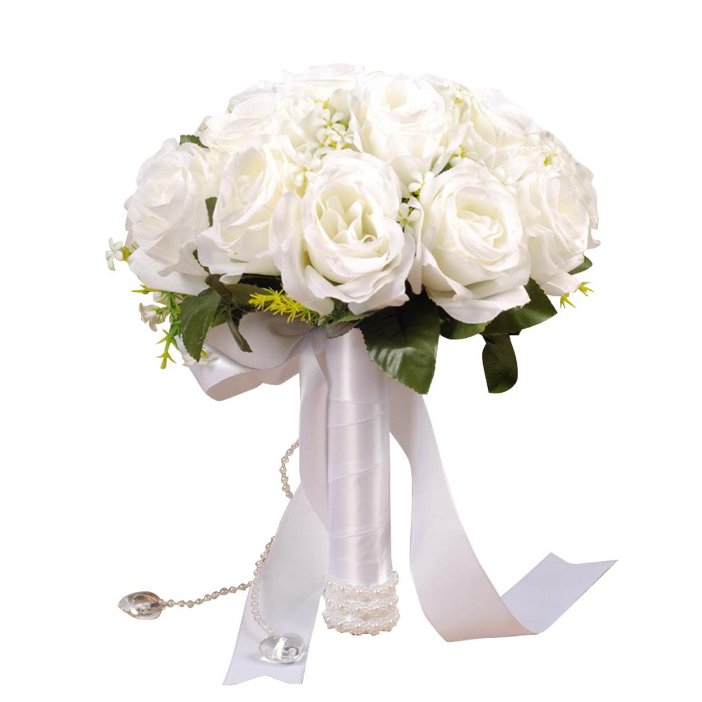 Wedding Satin Bouquet with Pearl Ribbon Bridal Hand Decoration Artificial Decorative Flowers for Engagement Celebration