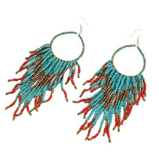Bohemian Tassel Pendant Earrings with Rice Beads
