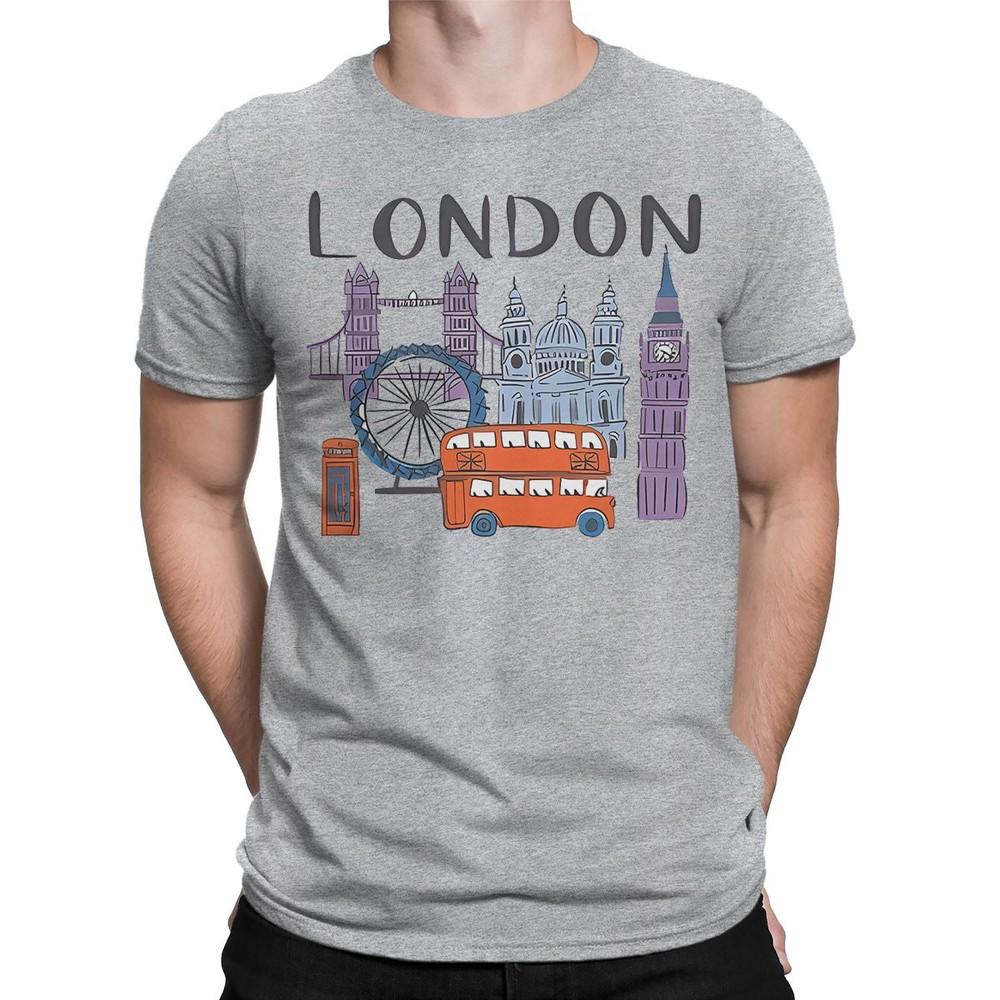 London Landmarks TShirt Famous British Icons Souvenir Cartoon Bus Tower T4901