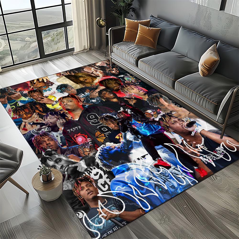 3D-Druck Juice WRLD 999 Legende Rapper Album Teppich für Wohnzimmer Schlafzimmer Haus Sofadekoration, Kinderspiel Rutschfeste Fußmatte