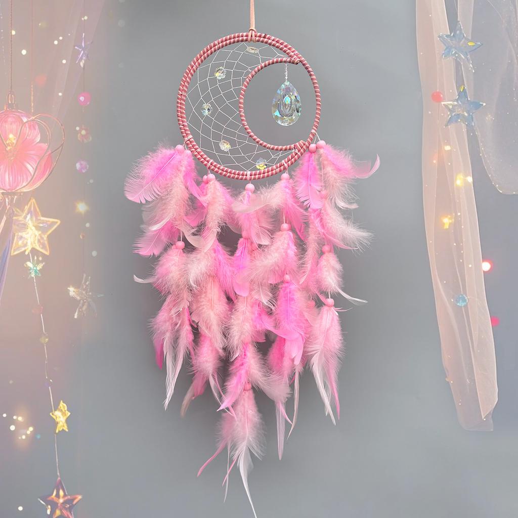 Dream Catcher Natural Crystal Stone Wind Chimes Boho Hand-woven Feathers Bedroom Hanging Ornaments Festival Gift Home Decoration